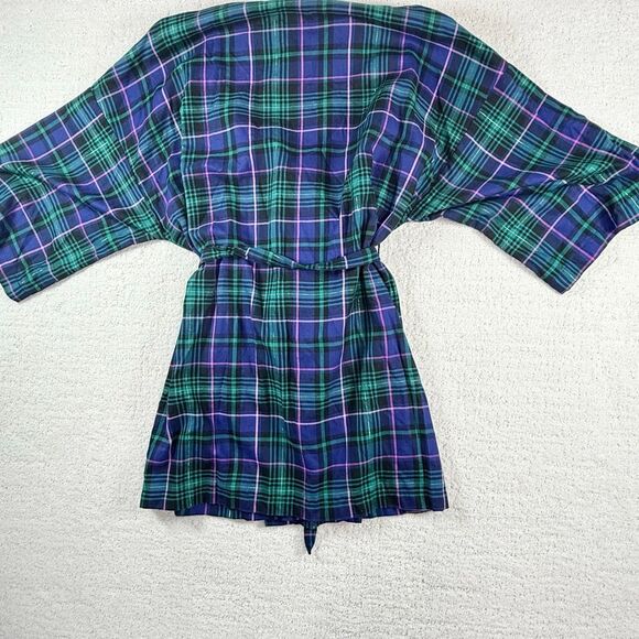 Victoria’s Secret Short Flannel Robe in Blue Green Plaid - US Women’s M/L - Picture 3 of 10